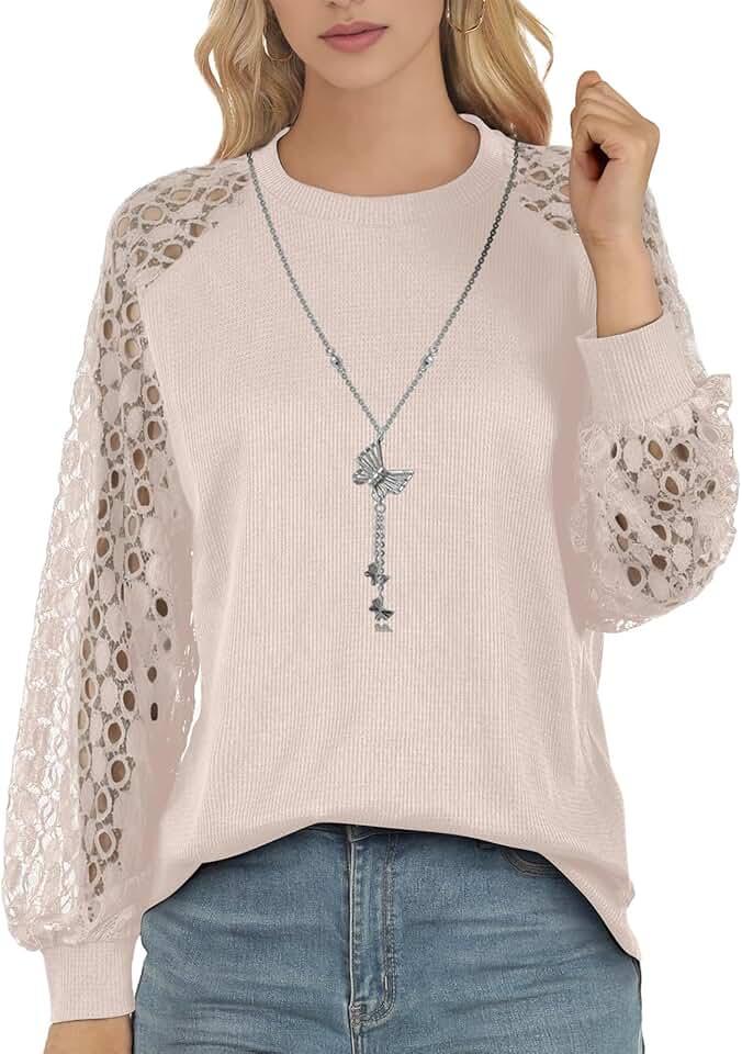 Generic Women's Long Sleeve Tops Lace Casual Loose bodysuit Size large