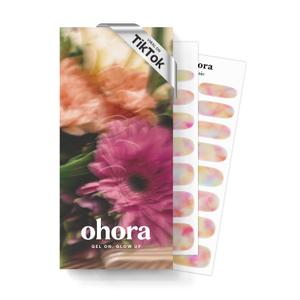ohora Semi Cured Gel Nail Strips (N Floral Fantasy) - Rainbow, Ombre, Works with Any UV/LED Lamps, Salon-Quality, Long Lasting, Easy to Apply & Remove - Includes 2 Prep Pads, Nail File & Wooden Stick