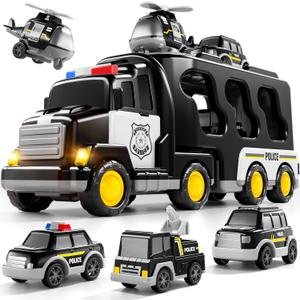 Bennol Toddler 5 in 1 Police Truck Toys for 1 2 3 4 5 Year Old Boys, Police Rescue Vehicles Car Trucks Bus Helicopter for Kids Ages 1-3 3-5, Car Toys for 1 2 3 4 5 Year Old Boys Girls Birthday Gifts