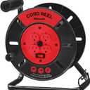 Extension Cord Storage Reel with 4-Grounded Outlets, 15A Circuit Breaker, Heavy Duty Open Cord Reel for 12/3,14/3,16/3 Gauge Power Cord, Hand Wind Retractable, ETL Listed, Red R95CR06