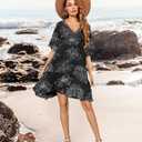 Aoulaydo Womens Swimsuit Coverups Sexy V Neck Bathing Suit Cover Ups Casual Loose Cover Up for Swimwear (Small, Pat2)