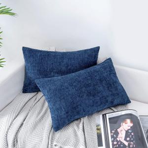 HWY 50 Soft Chenille Throw Pillow Covers Rectangle 12x20 Inch Pack of 2 Solid Navy Blue, Cozy Decorative Texture Cushion Cases for Couch Sofa Living Room Bed