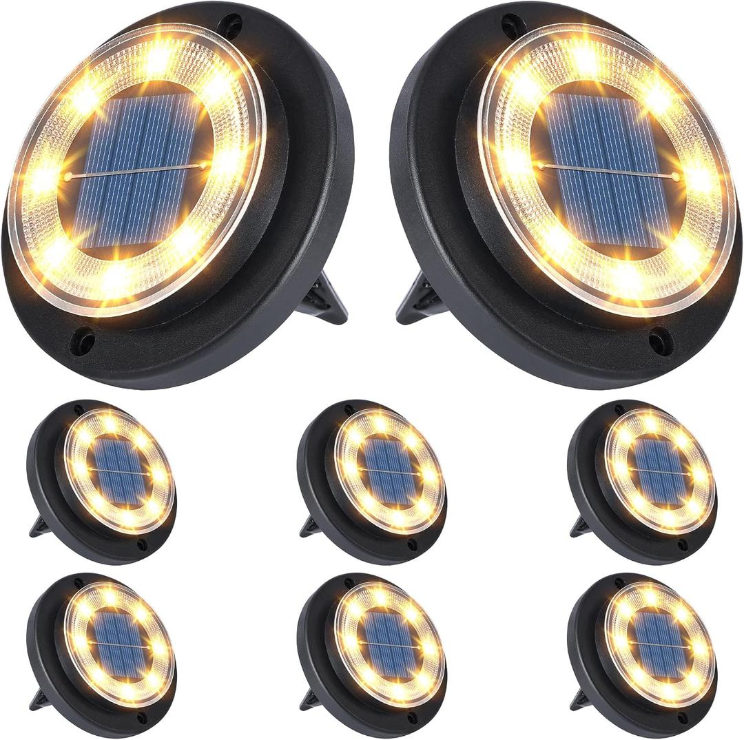 Flacchi Solar Lights Outdoor Waterproof - 2-in-1 Solar Powered Ground Lights Outdoor Solar Disk Light Landscape Light for Deck Step Patio Yard Pathway Walkway Driveway Garden (Warm White, 8 Pack)