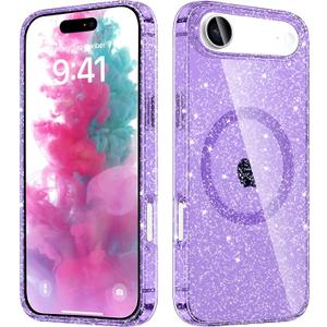 Designed for iPhone Air Case Glitter Magnetic, Compatible with Wireless Charging, Sparkly Anti-Scratch Back Shockproof Slim Thin Phone Cases Cover for Women (Purple)
