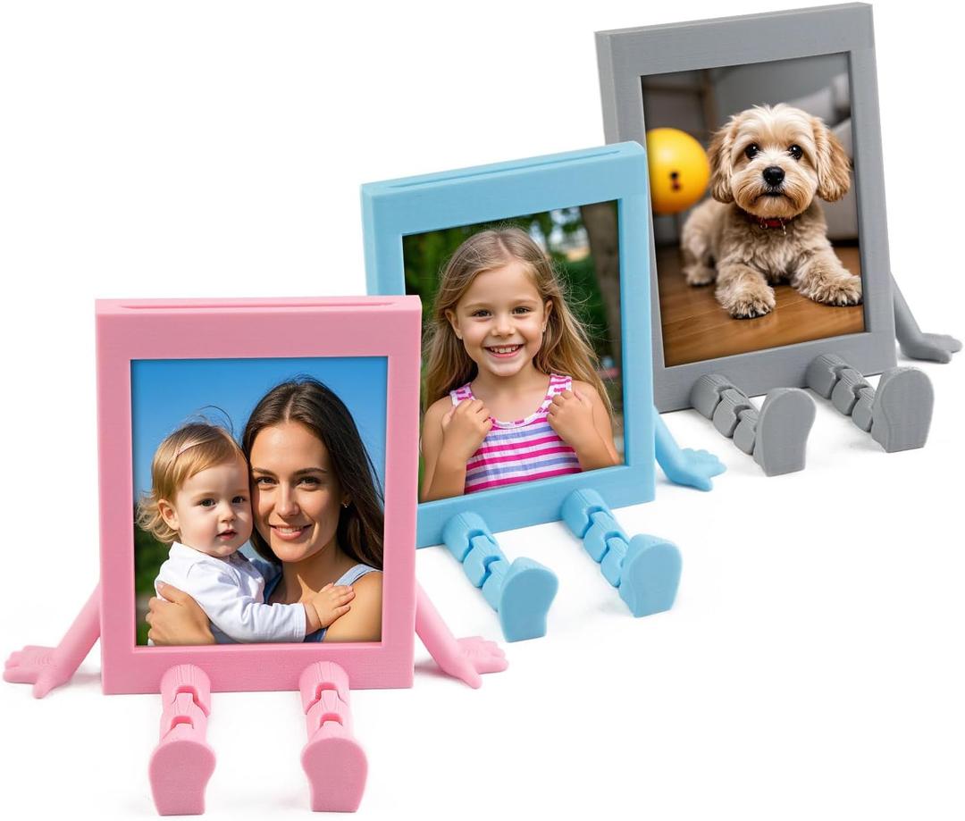 Mini Picture Frames, Cute 3 Pack Small Photo Frames Table Top 2x3 Wallet Size Picture Frame for Instax Mini 12/11/99/40/9/8/7+/SE/EVO Instant Photo Display (Pink+Blue+Gray)