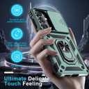 Janmitta Compatible with Samsung Galaxy S26 Case Built in Slide Camera Lens Cover+Screen Protector+Finger Ring Holder Kickstand,Heavy Duty Shockproof Full Body Phone Cover,2026 Dark Green