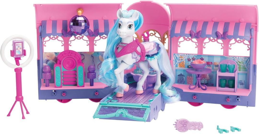 Wild Manes Horse Toys Perla's Clubhouse Trailer Playset with Perla Horse Doll Figure, with Over 25 Interactive Features