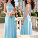Wedtrend Women's Formal Dress, Halter Long Prom Dress Floral Lace Bridesmaid Dresses (L, Blue)