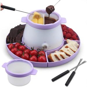 Party Desserts Electric Fondue Pot Set with 2 Pots, Melting Chocolate Warmer for Dipping, Candy & Chocolate Melting Pot, Fondue Pot Electric Set, Fondue Forks Included, 2.5 Cups, Lavender
