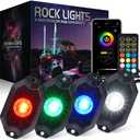Xprite RGBW LED Rock Lights Kit with Bluetooth & Wireless Remote Controller, Multicolor Cars Underglow, Wheel, Footwell Neon Light Kits, for Off-Road UTV ATV Trucks SUV Motorcycle Boats - 4 Pods