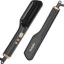 DAILYLIFE Hair Straightener, Straightening Brush with Oil-Infused, Ionic Straightening Tool 20s Fast Heating, 9 Temps, LCD Display Hot Comb, Dual Voltage Flat Iron, Black