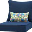 Outdoor Seat Cushion Set 24 x 22 Inch,Olefin Fabric Deep Seat Patio Cushions,Patio Furniture Cushions with Removable Cover,Rain-Proof and Fade Resistant Deep Seat Bottom & Back Cushion with Pillow (Midnight)