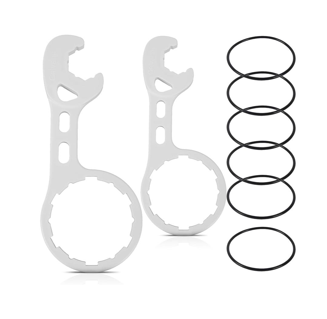 Calvana 2 Water Filter Wrenches with 6 Durable Rubber O-Rings, Compatible with GE Water Systems GXWH20F, GXWH04F, GXRM10RBL, GX1S01R, Quick Installation & Removal Tool, White