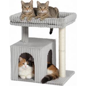 Cat Tree for Large Cat, 20.9 * 15.7in Large Perch Bed for Adult Cats, 22.8in Cat Tower with Scratching Post, Cat Condo with 2-Door for Indoor Cats, Light Gray