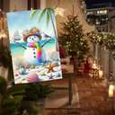 IVN Beach Snowman Christmas Garden Flag 28 x 40 Inch Double Sided House Flag with Shell Palm Tree and Seagull Design for Coastal Outdoor Holiday Decor
