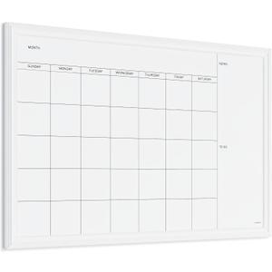 U Brands Magnetic Dry Erase Calendar White Board, 30" x 20", White Wood Style Frame, Includes Magnets