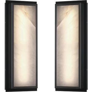 2 Pack 16 Inch Natural Alabaster Bathroom 20W-3000K LED Home Wall Sconce Modern Concise Style Wall Light Fixture,Black Finish for Bedroom Hallway Bedside Living Room