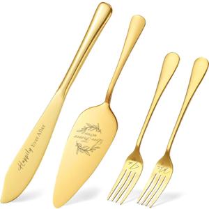 Wedding Cake Knife and Server Set, Gold Cake Cutting Set for Wedding Bridal Shower Engagement Gifts for Couples