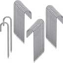 Rebar Stakes 12 Inch 32 Pack Tent Stakes Heavy Duty Metal J Hook, Fence Stakes for Trampoline, Fence, Camping Tent (32, J-12 x2/5")