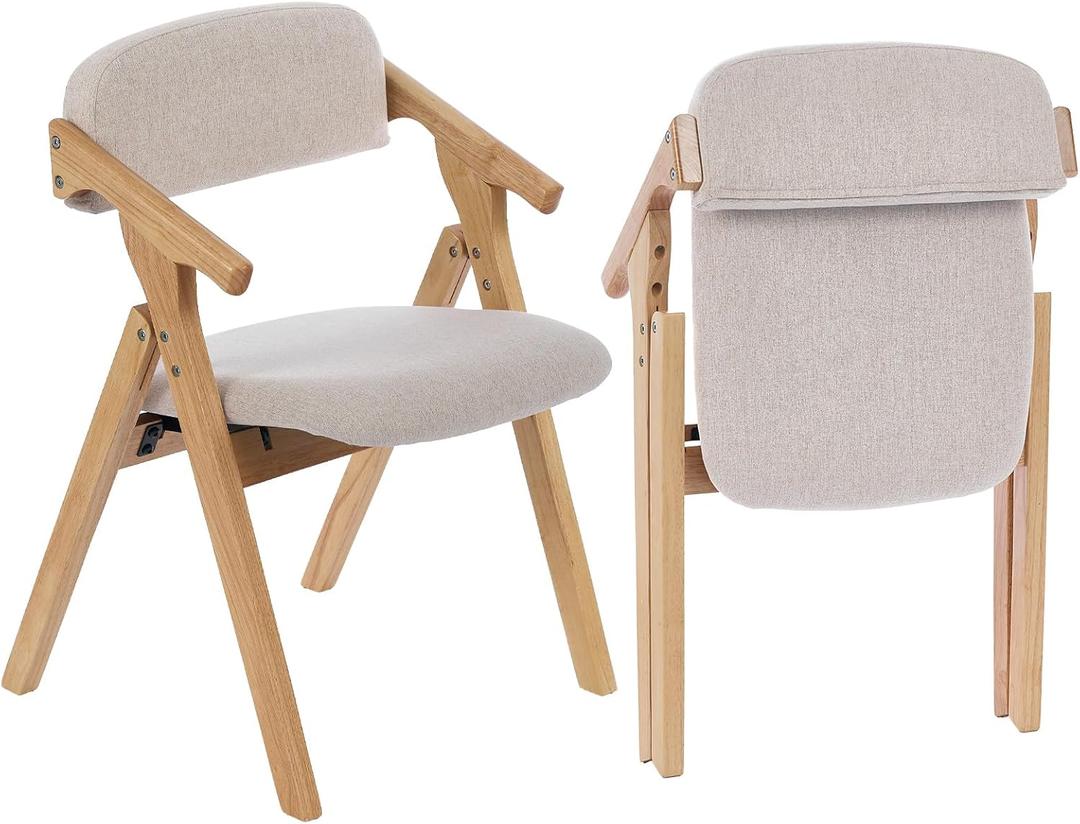 SinFurn Grod Folding Chairs with Padded Seats,Wooden Stackable Dining Chair,Easy to Store Foldable Dining Chairs for Kitchen, Living Room, Wedding Party Picnic (Beige)