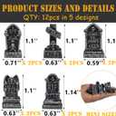 12PCS Mini Tombstones for Halloween Decoration, Resin Miniature Gravestones for Terrarium, Mini Headstones, Small Graveyard Set, Gothic Cemetery Figurines for Haunted House, Tabletop Displays (Black)