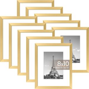 upsimples 8x10 Picture Frame Set of 4, Display Pictures 5x7 with Mat or 8x10 Without, Multi Photo Frames Collage for Wall or Tabletop Display, Gold