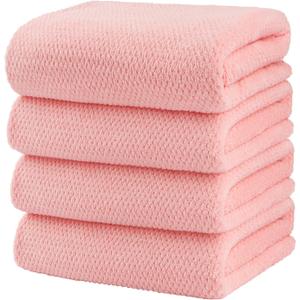 HOMEXCEL Bath Towels Pack of 4, (27 x 54 Inches) Microfiber Ultra Soft Highly Absorbent Bath Towel Set, Lightweight and Quick Drying Towels for Body, Sport, Yoga, SPA, Fitness, Pink