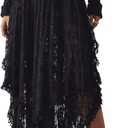 R.Vivimos Women Lace Long Skirts Summer Elastic Asymmetrical Layered Hem Sexy See-Through Beach Floral Maxi Skirts (Black)