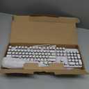 YSCP Typewriter Style Mechanical Gaming Keyboard RGB Backlit Wired with Blue Switch Retro Round Keycap 104 Keys Keyboard (White 104 Keys RGB)