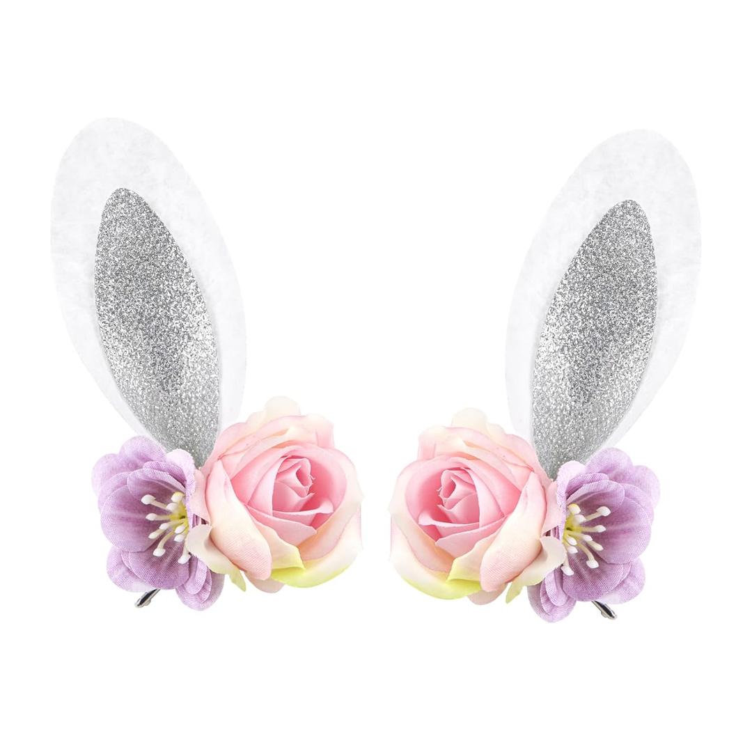 Easter Velvet Bow Hair Clips for Baby Girls Alligator Bow Clip Easter Bunny Ears Flower Clips Hairpin Easter Hair Accessories for Infant Toddler White