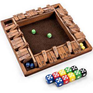 ropoda Shut The Box Game, Upgraded 12 Numbers Wooden Board Games for Adult and Kids, Shut The Box Dice Game -Addition Training, Fun for Family Game Night,Vintage Style