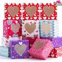 JOYIN 24 Pcs Valentines Day Bakery Treat Boxes,Valentines Cupcake Boxes,Cookie Cardboard Boxes with with Heart PVC Window for Holiday Pastries,Wedding Doughnut (red)