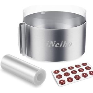 iNeibo Cake Ring and Cake Collar Set, 6 to 12 Inch Adjustable Cake Mousse Mould Set with 6inch Clear Cake Roll, Stainless Steel Pastry Ring, Mousse Ring, Ring Mold for Baking