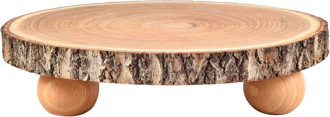 10 inch Wood Cake Stand for Dessert Table - Round Rustic Cake Holder Tray Wooden Serving Platter Pedestal Centerpiece Decoration with Sturdy Legs for Wedding Cakes