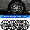 16-Inch ABS Hubcaps with Steel Rings & Adjusters, Patented Design, Universal Fit, Set of 4 Wheel Covers (Black-Gunmetal Grey)