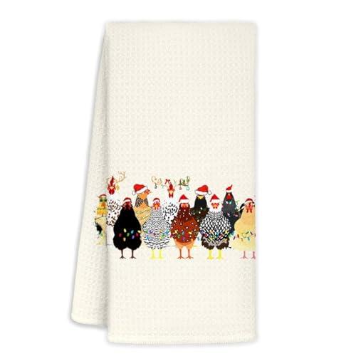 Jvpke Christmas Chicken Kitchen Towels, Xmas Hand Towels for Bathroom Kitchen, Decor for Bathroom Kitchen, Gifts for Chicken Lover Women Men Kids, 16x24 in