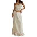 Women's 2 Piece Skirt Outfits Sleeveless Ruffle Trim Camisole Tank Top Long Tie Up Skirt Set (Ivory, M)