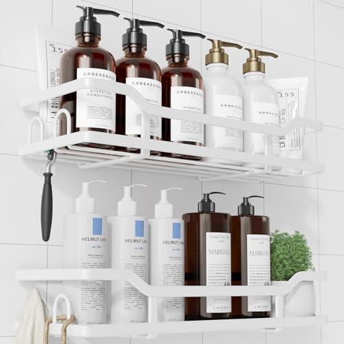 Kitsure Shower Caddy Extra Large - Adhesive Shower Organizer, Stainless Steel Shelf for Inside Shower, No Drill Bathroom Organizers and Storage, Home Decor Accessories, 2 Pack,White