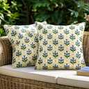 MIULEE Floral Decorative Pillow Covers Set of 2,Block Print Throw Pillowcases Outdoor Boho Farmhouse Vintage Summer Accent Cushion Covers for Couch paito Garden Sofa Bed 18x18 Inch, Yellow-Blue