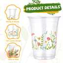 100Pcs Wildflower Plastic Cups 16 oz Pink Floral Butterfly Theme Disposable Plastic Cups with Spring Summer Flower for Spring Birthday Wedding Baby Bridal Party Supplies Beverage Drinking  