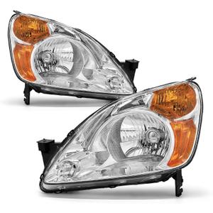 Headlight Compatible with Honda CRV 2002 2003 2004 Headlamp with Chrome Housing Amber Reflector Replacement PairW/O Bulbs