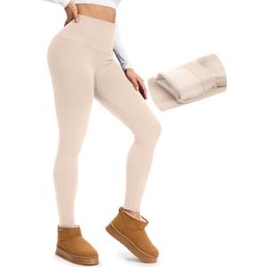 yeuG Fleece Lined Leggings for Women Thermal High Waisted Tummy Control Seamless Workout Yoga Pants (Small-Medium, Light Apricot)