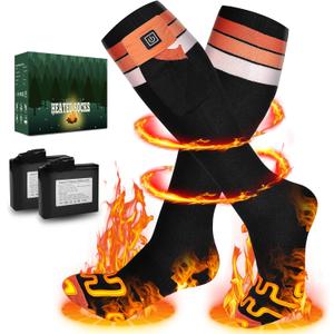 Upgraded Heated Socks for Men Women,7.4V 22.2WH 6000mAh Rechargeable Battery,10H Heating & Full Sole Heating&3-Level Temperature Control for Fishing,Skiing,Camping (Orange, Extra Extra Large)