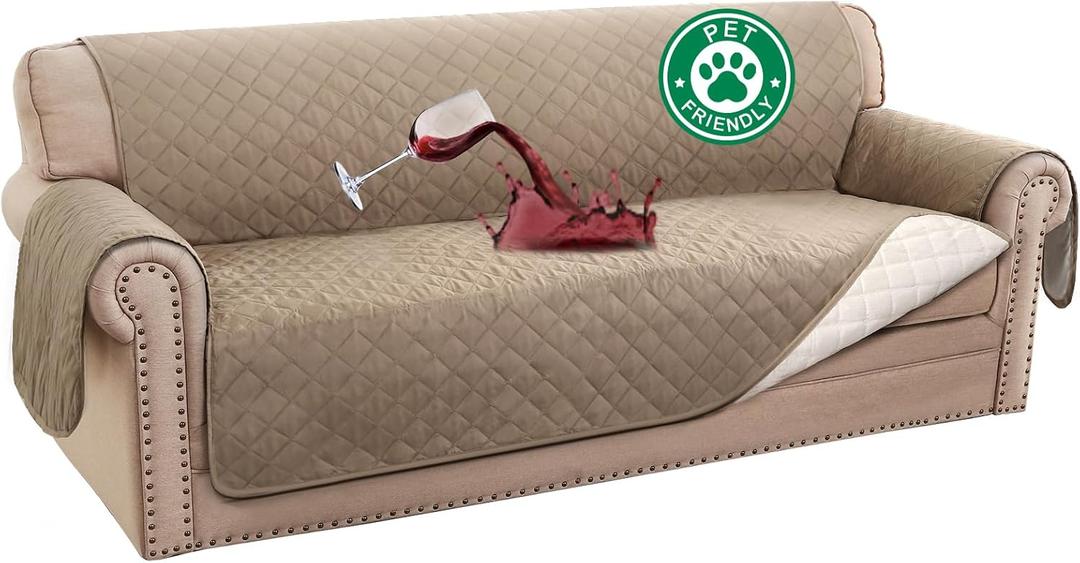Turquoize 100% Waterproof Couch Covers for 3 Cushion Sofa Pet Friendly Cover for Dogs Washable Couch Protector Triple Non-Slip Furniture Cover for Pets, Kids (Sofa 70", Khaki) 