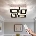13.1''Square Modern Chandelier Crystal Ceiling Light Stainless Steel LED Flush Mount Ceiling Light Fixtures for Bedroom Living Room Kitchen (Dimmable)