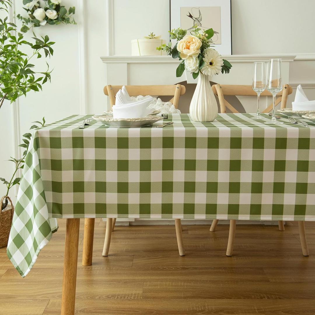 Waterproof Plaid Tablecloth Fabric - Oblong 52x70 Inch Classic Buffalo Tartan Table Cloth for Indoor/Outdoor Use - Washable Tabletop Cover for Dinner, BBQs, and Parties (Sage Green)