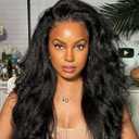 Jupade Kinkystraight Human Hair Wig13x6 Lace Front Yaki Straight Human Hair Wig 22 Inch 200% Density 100% Real Raw Materail Wigs Take Color Well True to length Natural Black Color