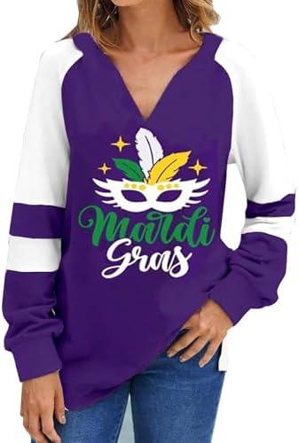 Roshop St Patricks Day Shirts Women Loose V-Neck Cute Long Sleeve Holiday Green Lucky Clover Irish Shamrock Shirts, Medium