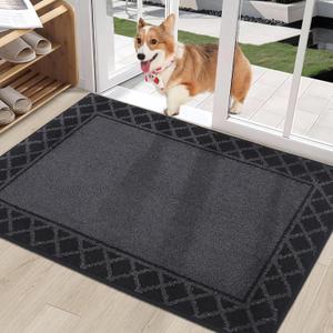 BEQHAUSE Door Mat Dirt Trapper Non Slip Entryway Rugs Absorbent Welcome Mat Low Profile Washable Front Door Mat for Muddy Paws,Entrance,Hallway, 32" x 48",Black