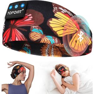 TOPOINT Sleep Headphones Headband Bluetooth 5.4, Sports Headband Earphones Sleeping Bluetooth Wireless with USB C for Women Men Sports Gifts Workout Jogging Yoga Insomnia Air Travel Meditation (Butterfly)